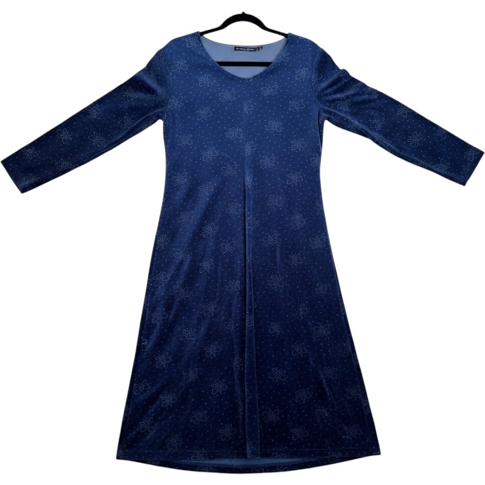 Gudrun Sjoden Velour Dress L Blue Butterfly Organic Cotton V-Neck Whimsigoth